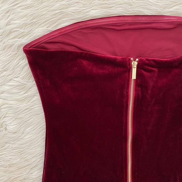 Miss Circle Burgundy Maroon Velvet Strapless Bodycon Victoria Mini Dress - Picture 9 of 13